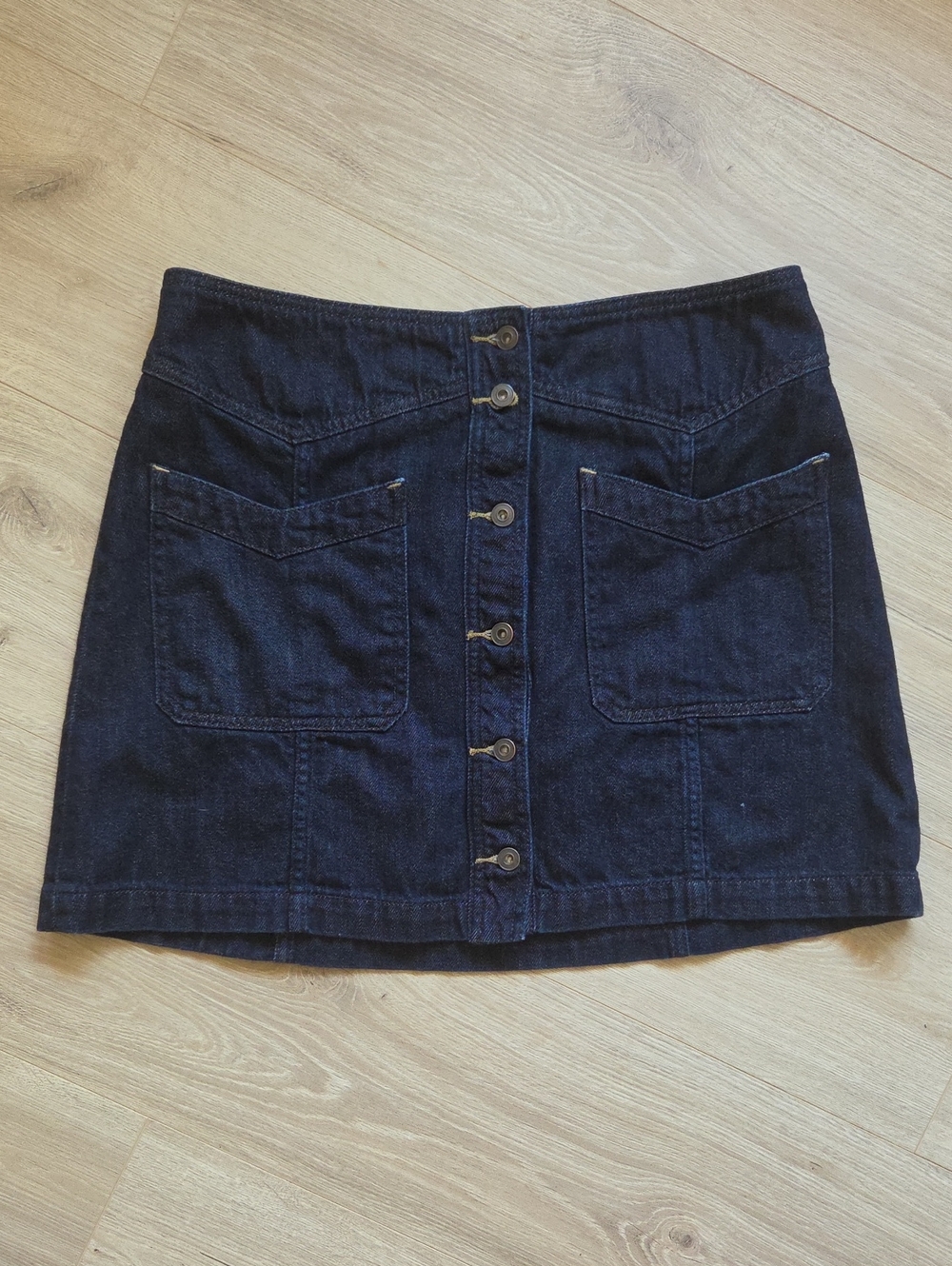 Free People Dark Blue Button-Front Denim Mini Skirt